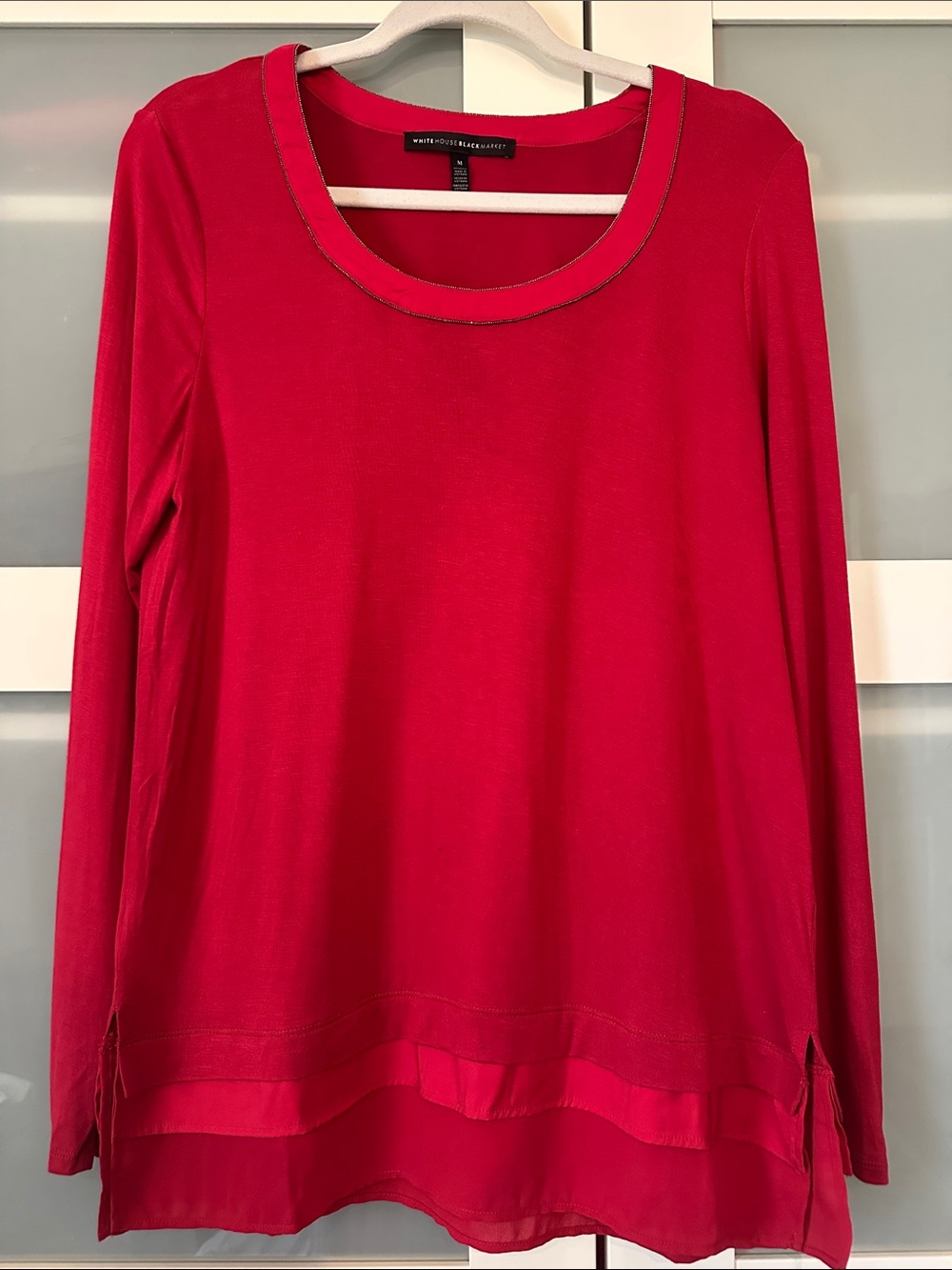 White House Black Market Vibrant Red Long-Sleeve Scoop Neck Top